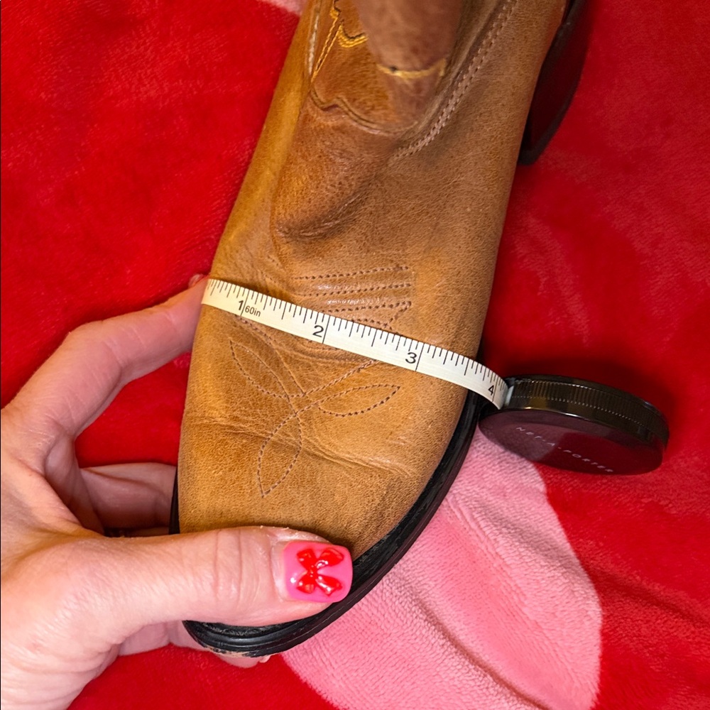 VINTAGE Kids Old West Tan Brown Western Cowboy Boots - yellow & black stitching - Picture 15 of 16
